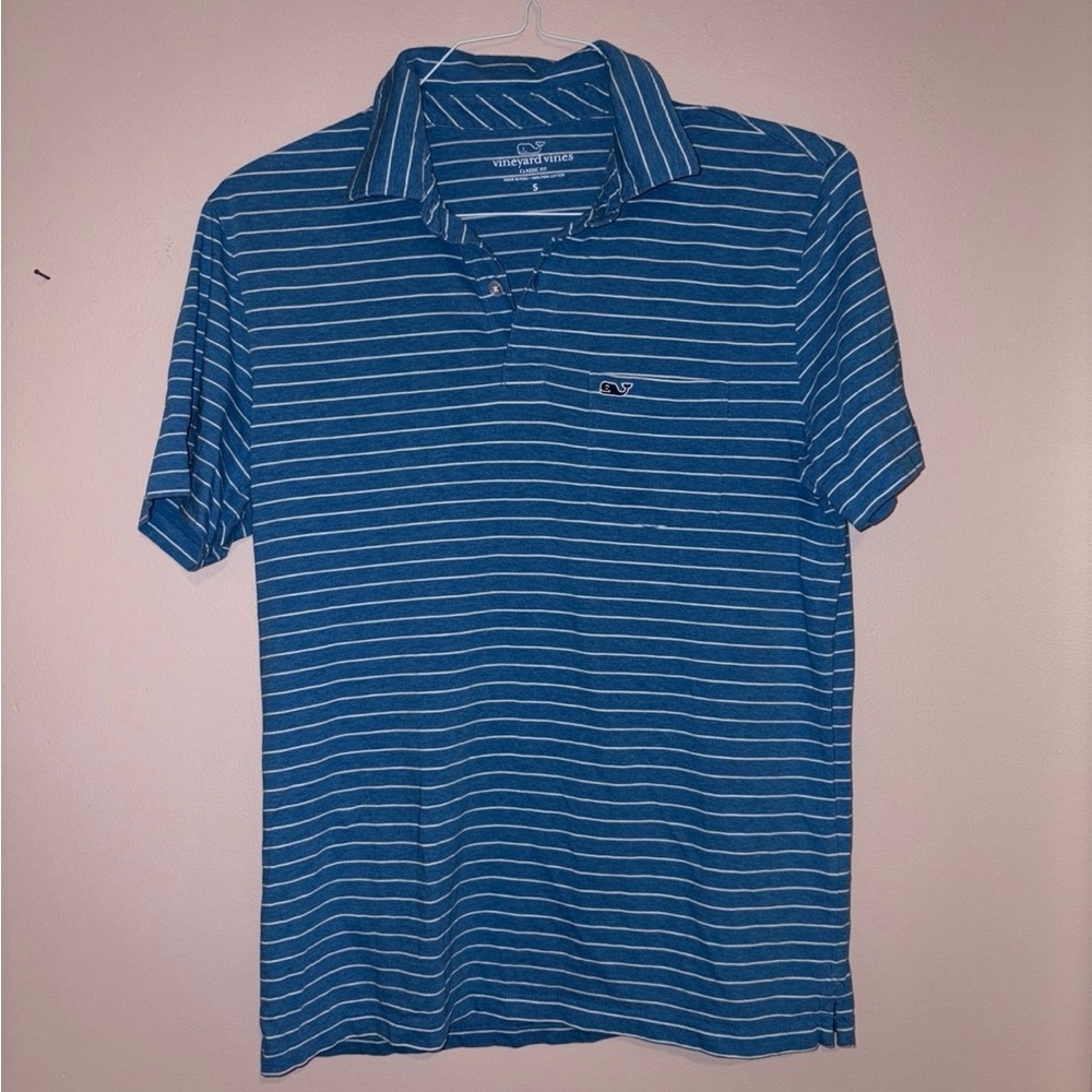 Vineyard Vines Blue and White Striped Polo Shirt
